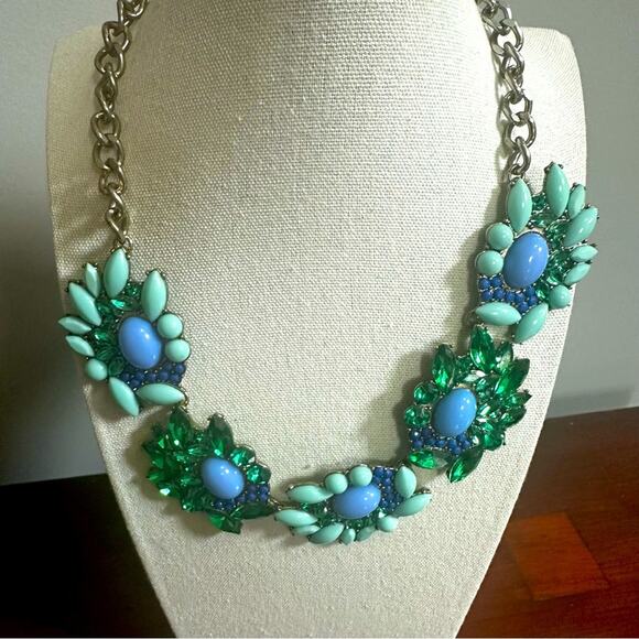 J Crew Blue Green Statement Necklace Retro Summer Casual Resort Preppy Vacation - Picture 9 of 9
